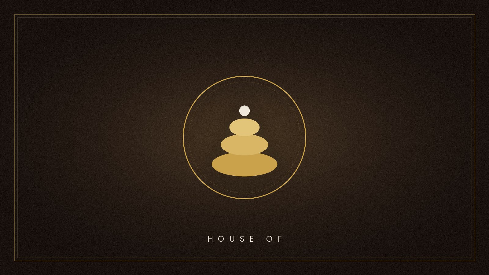 Gilt maison seal embossed on a dark tobacco-brown textured field